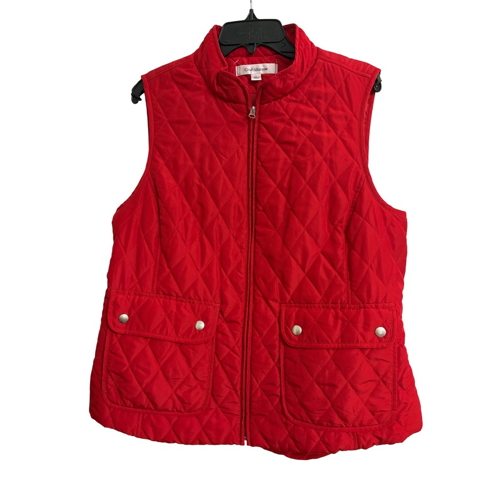 Croft&Barrow Thin Quilted Vest Large Red Full Zip Puffer Pocket Mock Neck winter